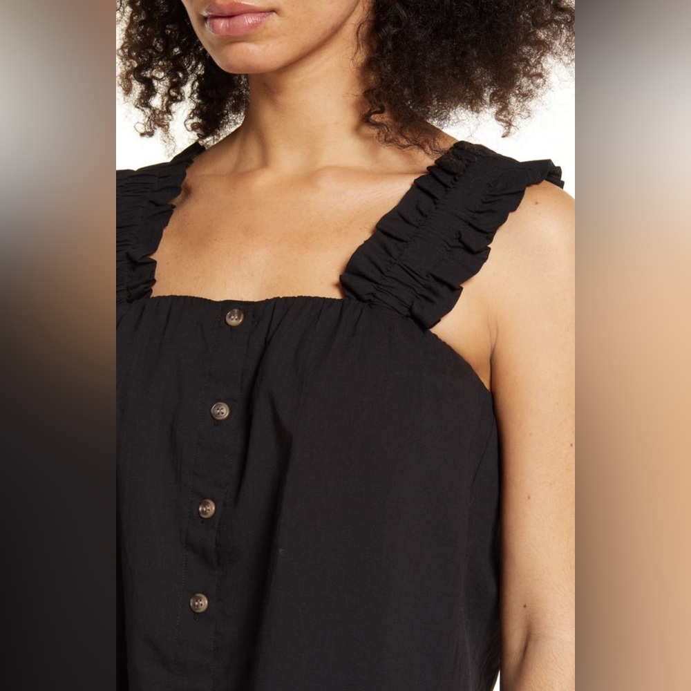 TREASURE & BOND Women’s Ruffle Strap Cotton Tank Top Sz S,M Black NWT
